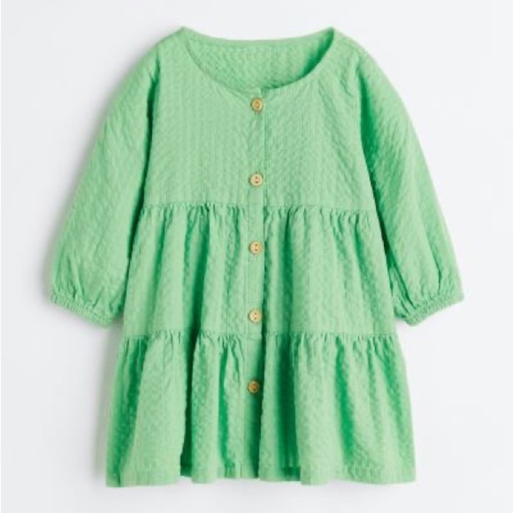 H&M NWT Baby Girl Dress, Button-Front A-Line 12-18 Mos, Green, Spring Easter